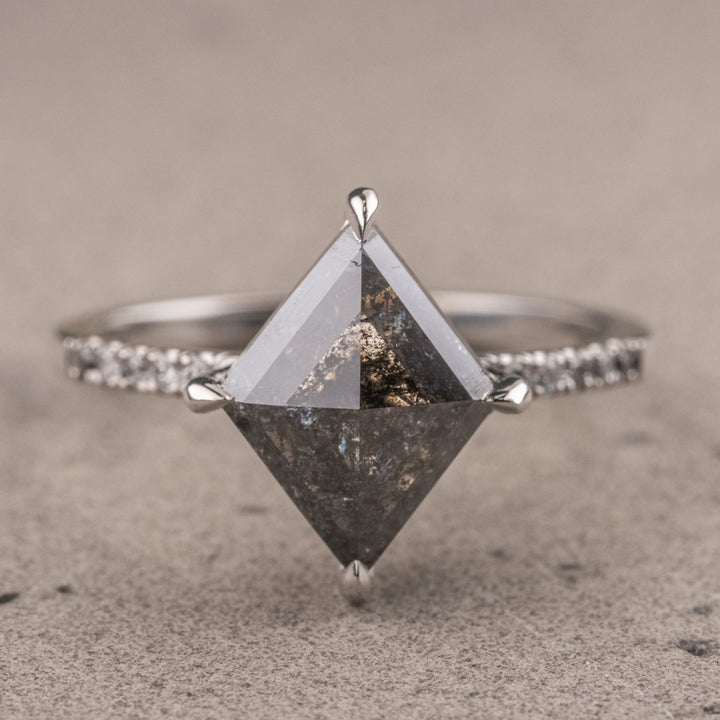 1.65 CT Kite Cut Lovely Side Stone Natural Salt And Pepper Wedding Ring