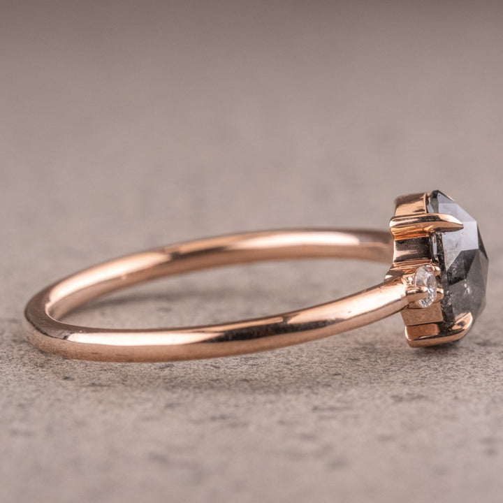 1.55 CT Oval Cut Three Stone Natural Salt And Pepper Engagement Ring