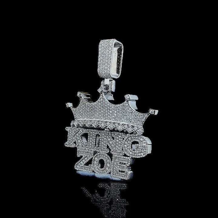 King Zoe Sovereignty Moissanite Crown Pendant in 925 Sterling Silver Left Profile View