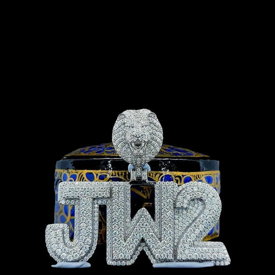 Lion JW2 Pride Moissanite Statement Pendant in 925 Sterling Silver Close Up Front View