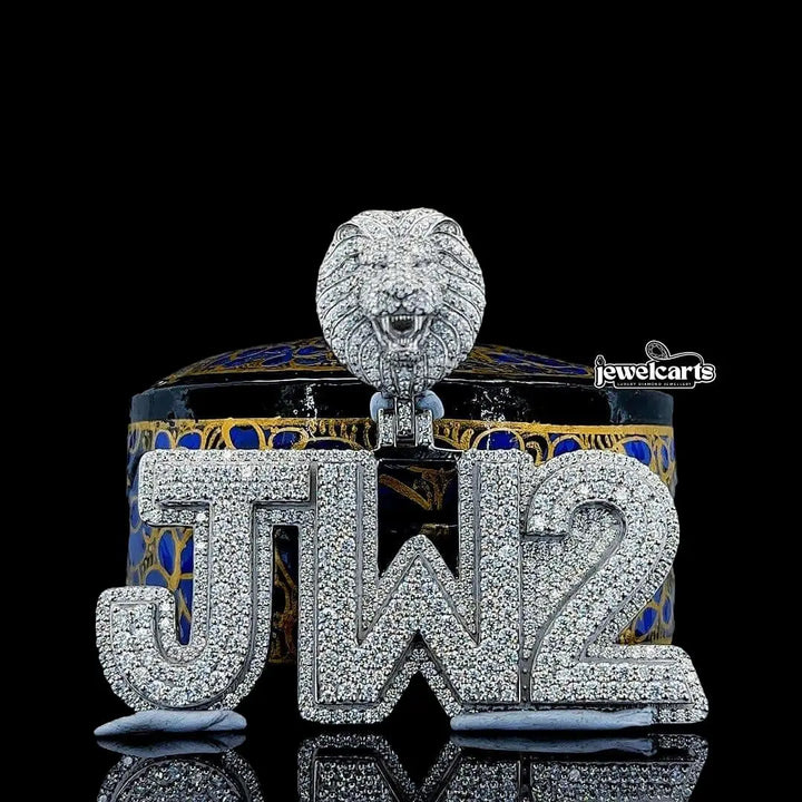 Lion JW2 Pride Moissanite Statement Pendant in 925 Sterling Silver Front View
