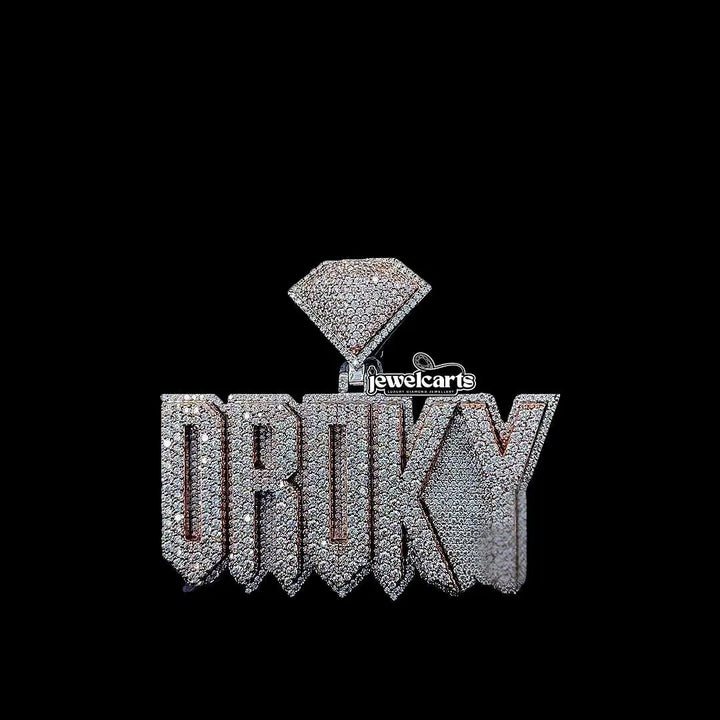 Luxe Statement Charm Droky Moissanite Pendant in 925 Sterling Silver Front View