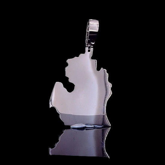 Map Masterpiece Moissanite Emblem Pendant in 925 Sterling Silver Back Side View