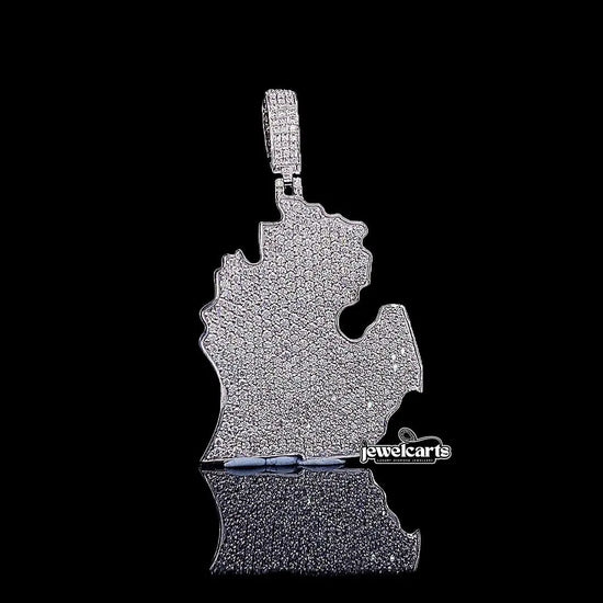 Map Masterpiece Moissanite Emblem Pendant in 925 Sterling Silver Front View