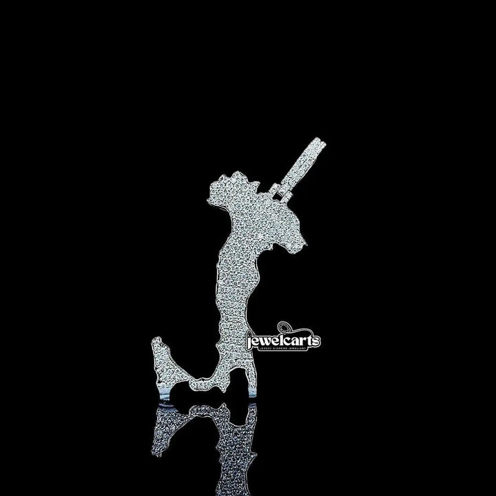 Map Silhouette Moissanite Pendant in 925 Sterling Silver Front View