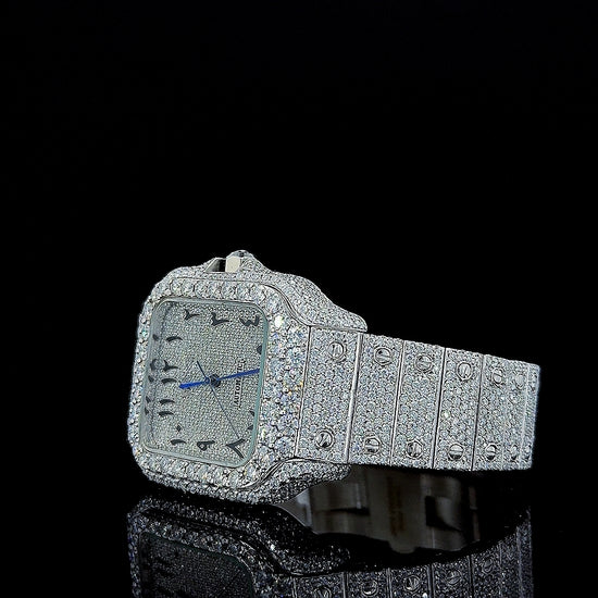 Moissanite Cartier Watch Arabic Left Profile View