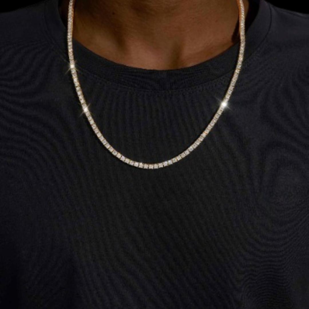 Moissanite Tennis Chain 14K Yellow Gold Neck View 