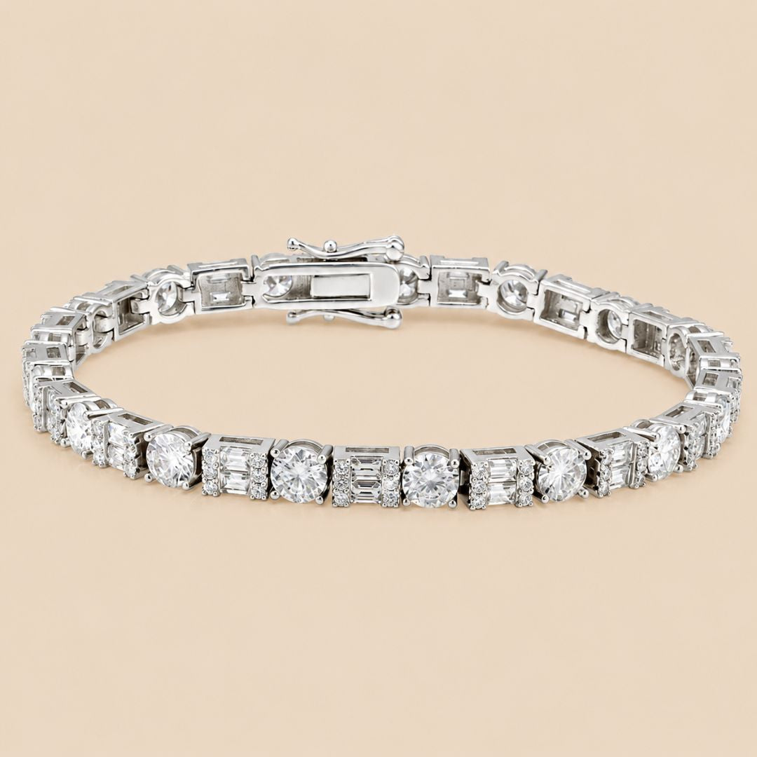 5MM Moissanite Tennis Bracelet Hybrid Cut 14K Gold