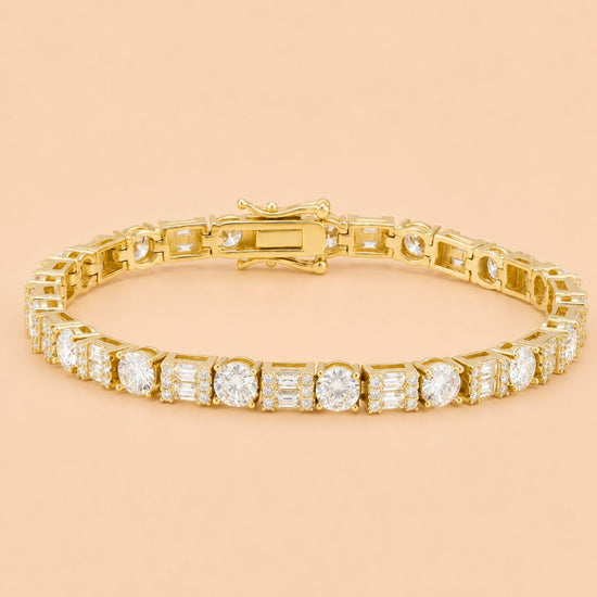 5MM Moissanite Tennis Bracelet Hybrid Cut 14K Gold