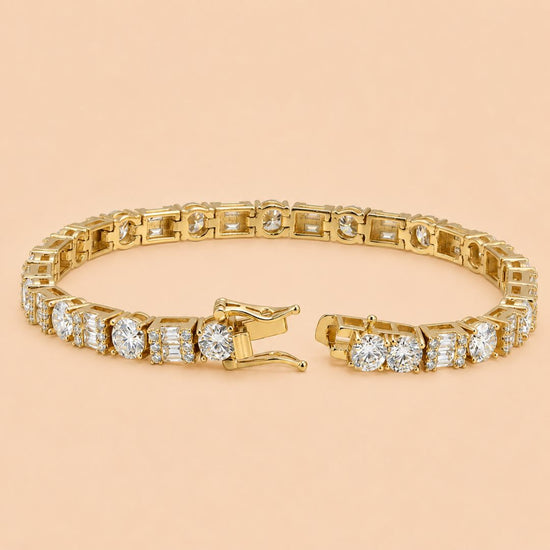 5MM Moissanite Tennis Bracelet Hybrid Cut 14K Gold
