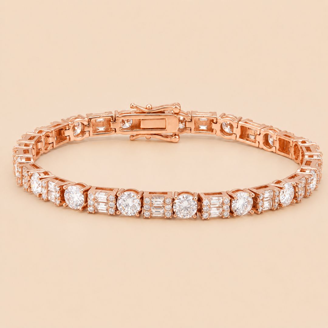 5MM Moissanite Tennis Bracelet Hybrid Cut 14K Gold