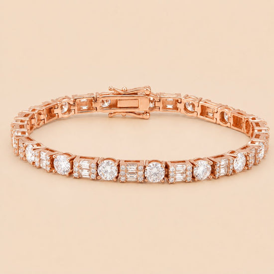 5MM Moissanite Tennis Bracelet Hybrid Cut 14K Gold