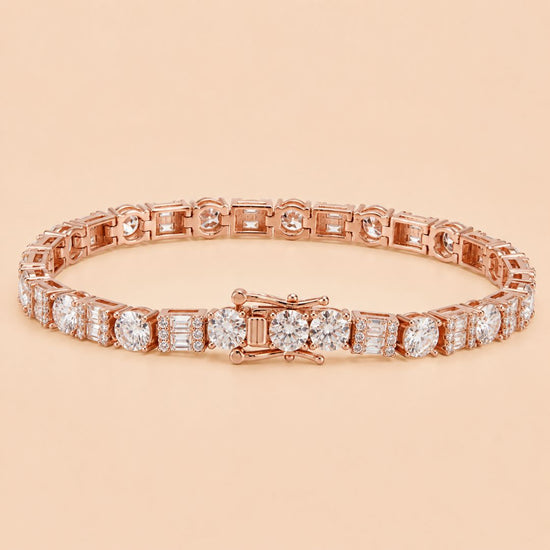 5MM Moissanite Tennis Bracelet Hybrid Cut 14K Gold