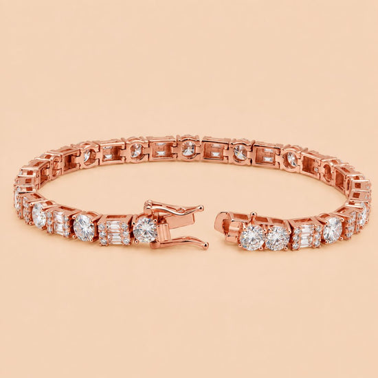 5MM Moissanite Tennis Bracelet Hybrid Cut 14K Gold