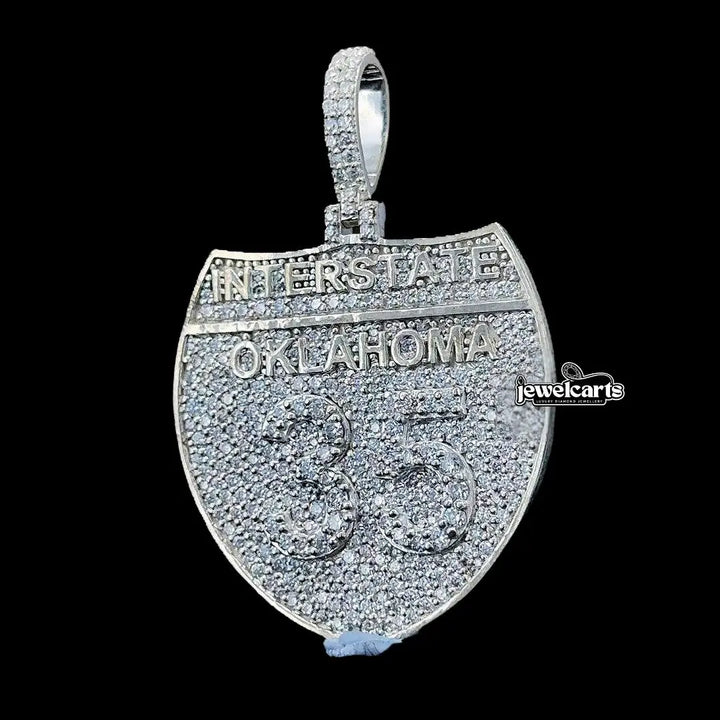 Oklahoma 35 Interstate Moissanite Pendant in 925 Sterling Silver Front View