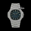 Patek Philippe Nautilus Blue Dial Stick Markers Fully Iced Out Moissanite Watch