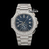 Patek Philippe Nautilus Blue Subdial Stick Markers Fully Iced Out Moissanite Watch