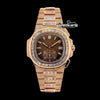 Patek Philippe Nautilus Brown Dial Diamond Markers Dial Rose Gold Iced Out Watch