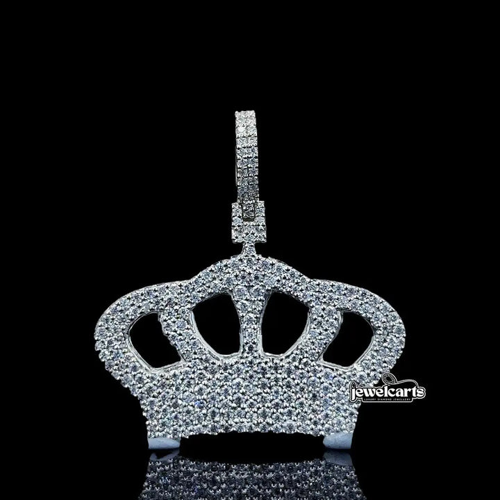Regal Crown Moissanite Pendant in 925 Sterling Silver Front View