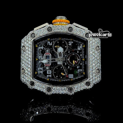 Richard Mille RM 011 Chronograph Dial Semi Iced Out Rubber Strap Moissanite Watch