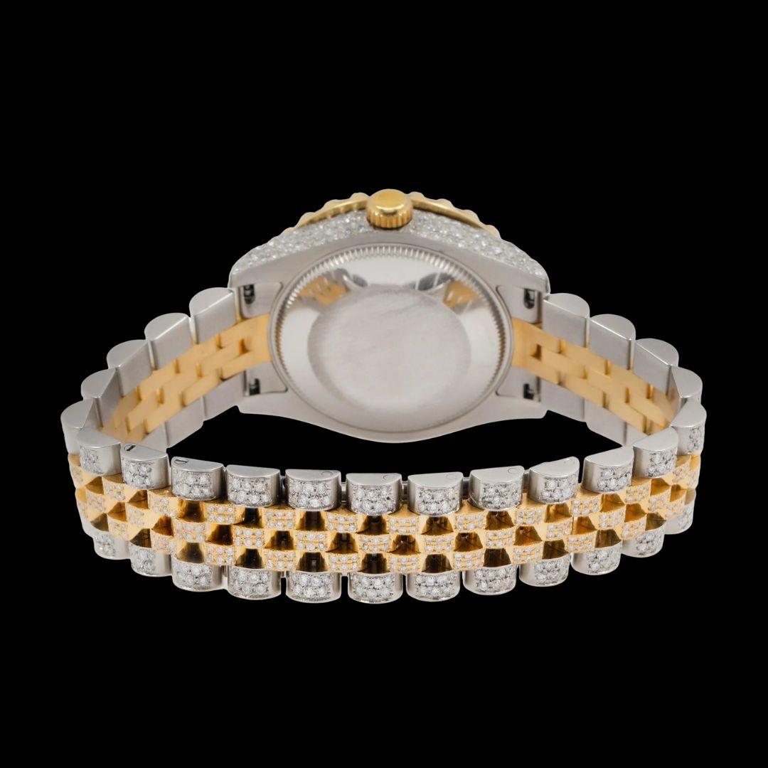 Rolex Champagne Diamond Dial Two Tone Yellow Gold Jubilee Bracelet Iced Out Moissanite Watch Caseback View