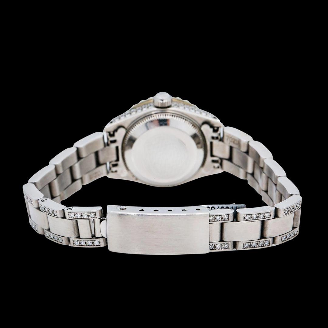 Rolex Datejust Black Dial Diamond Markers Iced Out Oyster Bracelet Moissanite Watch for Women Caseback View