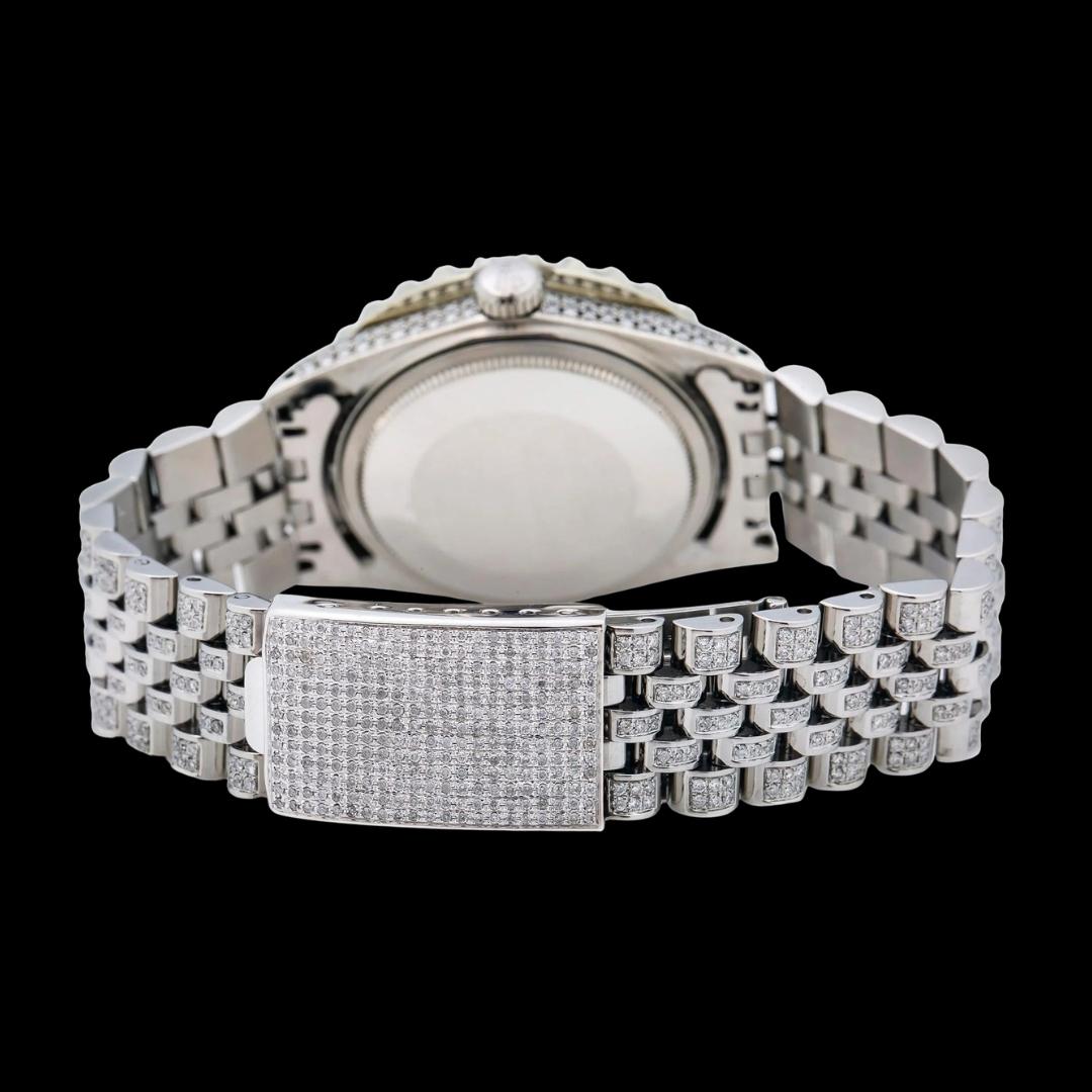Rolex Datejust Black Dial Diamond Roman Numerals Iced Out Jubilee Bracelet Moissanite Watch Caseback View