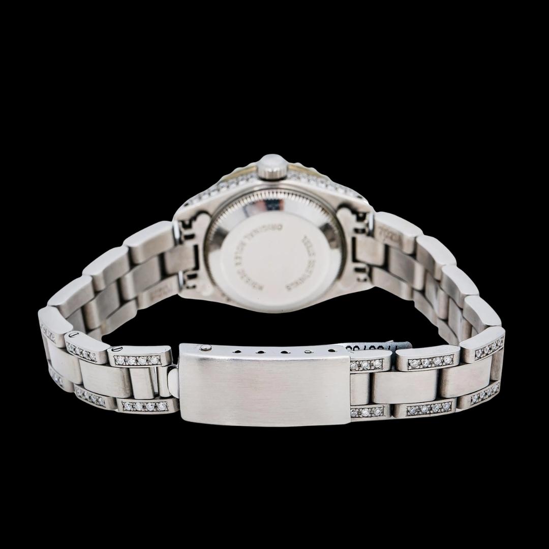 Rolex Datejust Black Diamond Dial Diamond Bezel Semi Iced Out Oyster Bracelet Moissanite Watch Caseback View