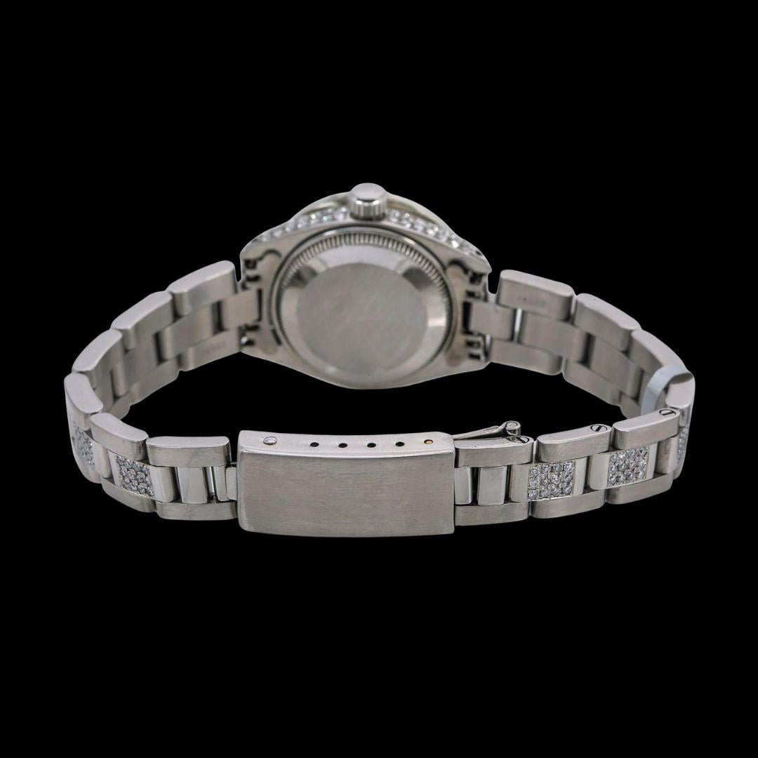 Rolex Datejust Black Diamond Dial Iced Out Oyster Bracelet Moissanite Watch for Women Caseback View