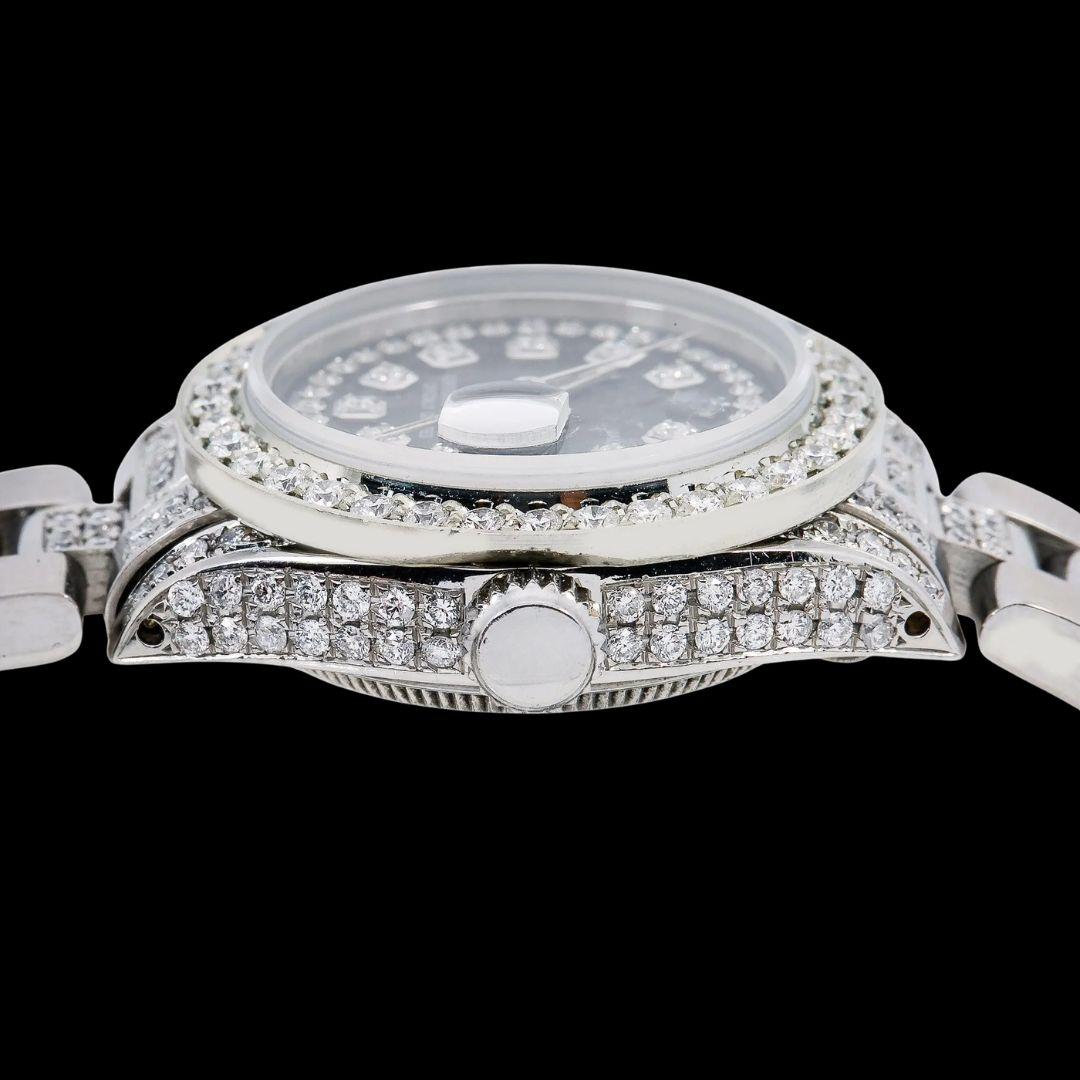 Rolex Datejust Black Diamond Dial Iced Out Oyster Bracelet Moissanite Watch for Women Crown View