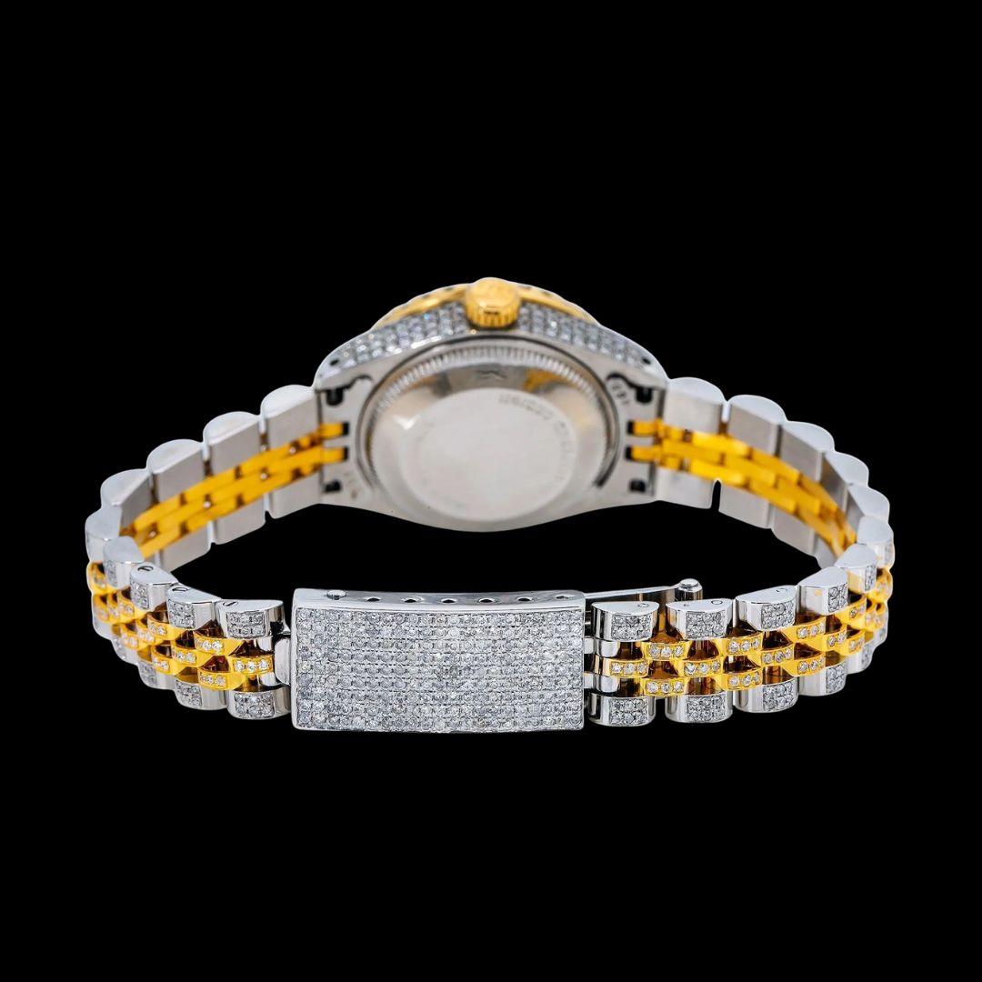 Rolex Datejust Blue Dial Diamond Markers Two Tone Iced Out Jubilee Strap Yellow Gold Moissanite Watch for Women Caseback View