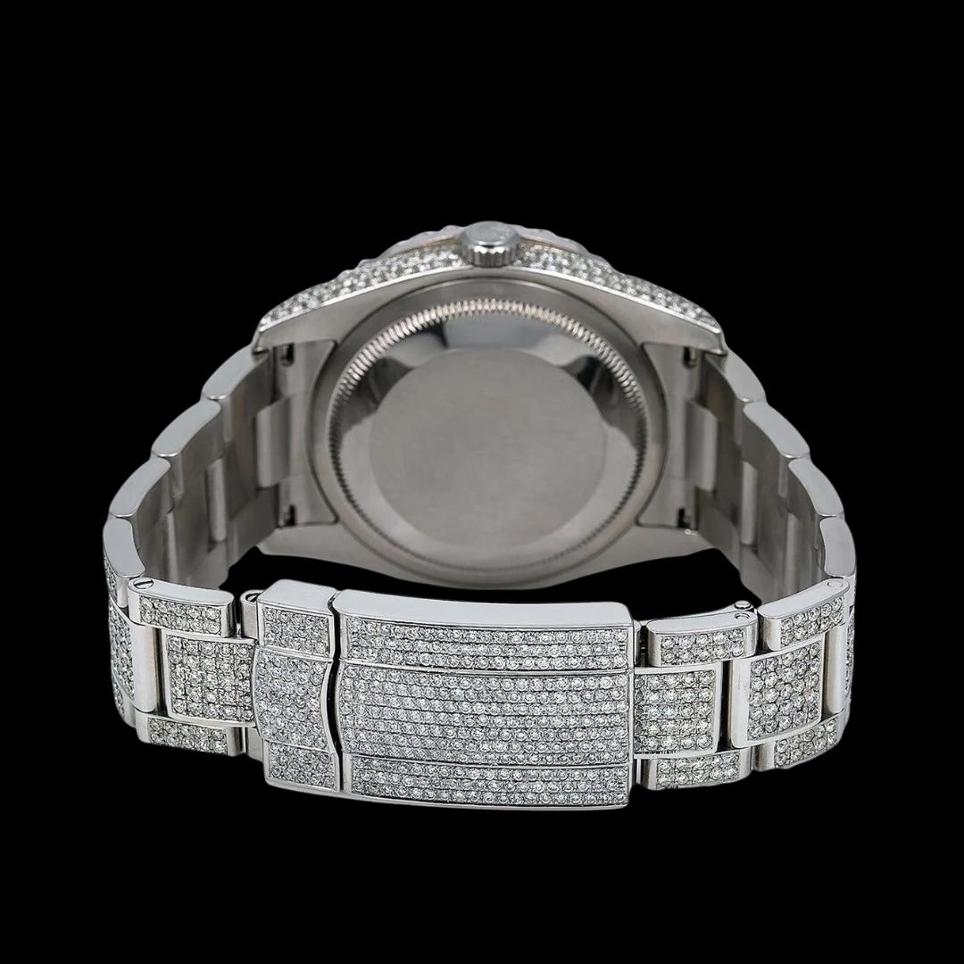 Rolex Datejust Blue Dial Diamond Roman Numerals Fully Iced Out Oyster Strap Moissanite Watch Caseback View