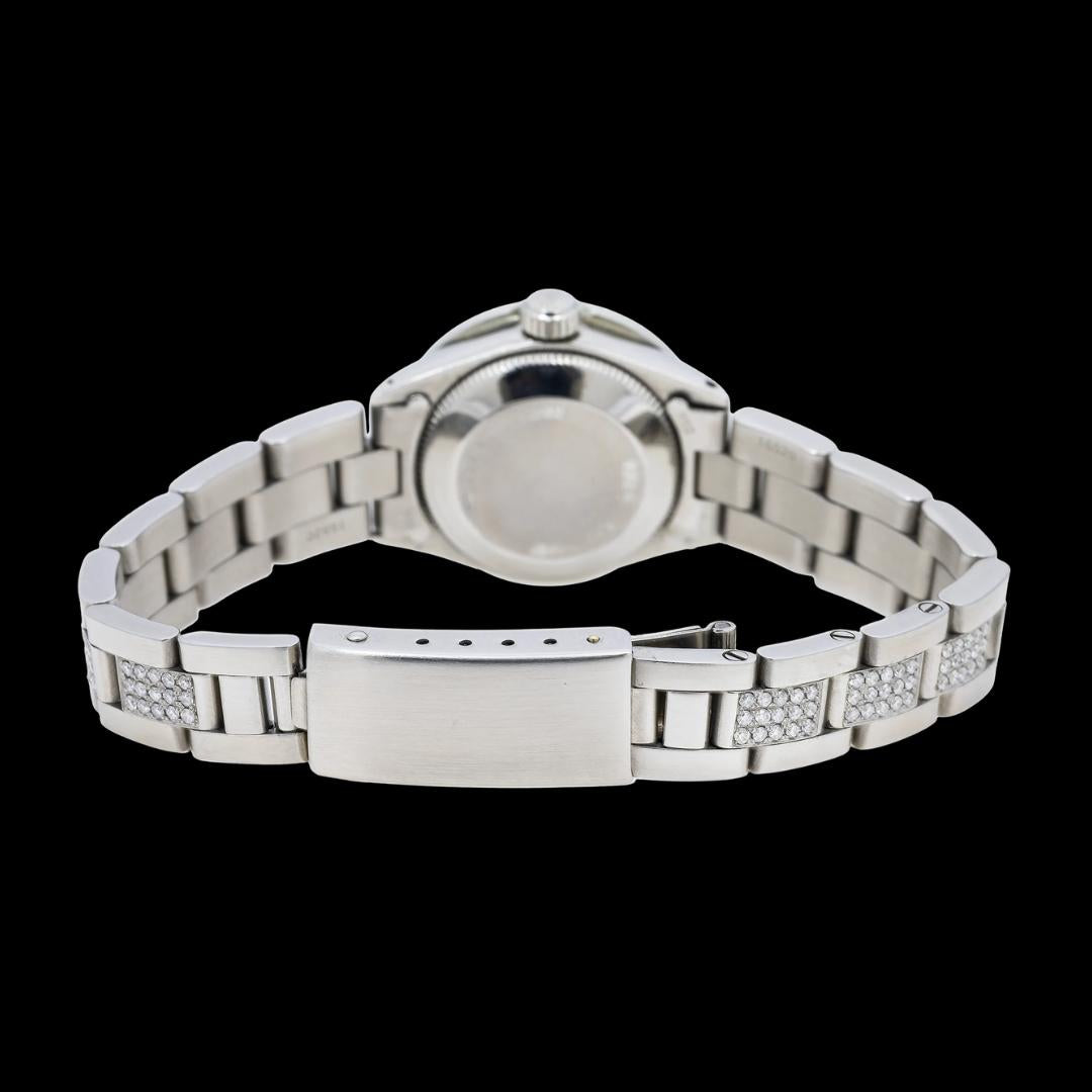 Rolex Datejust Blue Mother of Pearl Diamond Dial Iced Out Oyster Bracelet Moissanite Watch Caseback View