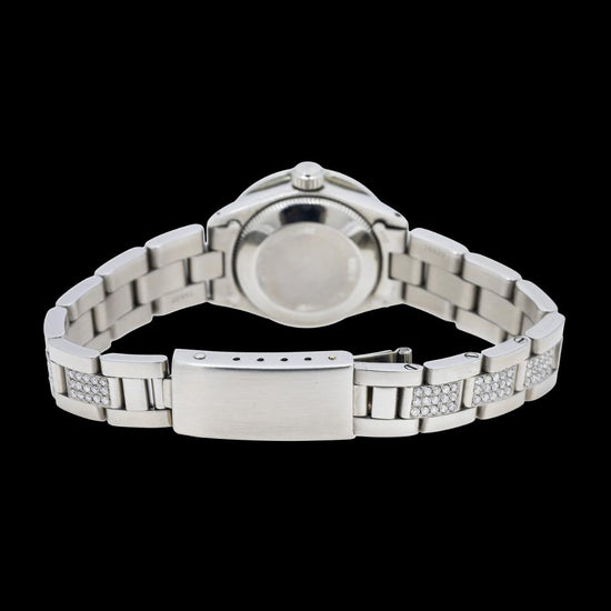 Rolex Datejust Blue Mother of Pearl Diamond Dial Iced Out Oyster Bracelet Moissanite Watch Caseback View