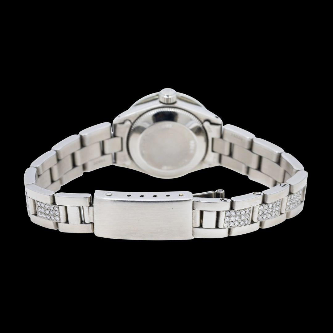 Rolex Datejust Blue Mother of Pearl Diamond Markers Dial Iced Out Oyster Bracelet Moissanite Watch Caseback View