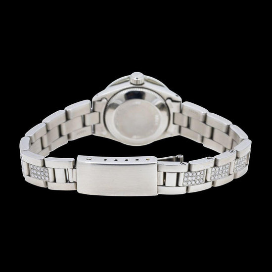 Rolex Datejust Blue Mother of Pearl Diamond Markers Dial Iced Out Oyster Bracelet Moissanite Watch Caseback View