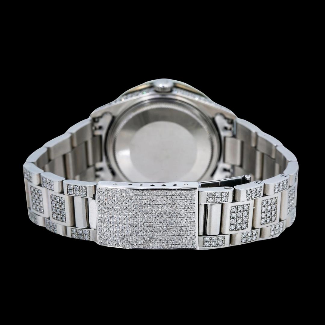 Rolex Datejust Blue Roman Diamond Dial Diamond Bezel Full Iced Out Oyster Bracelet Moissanite Watch Caseback View