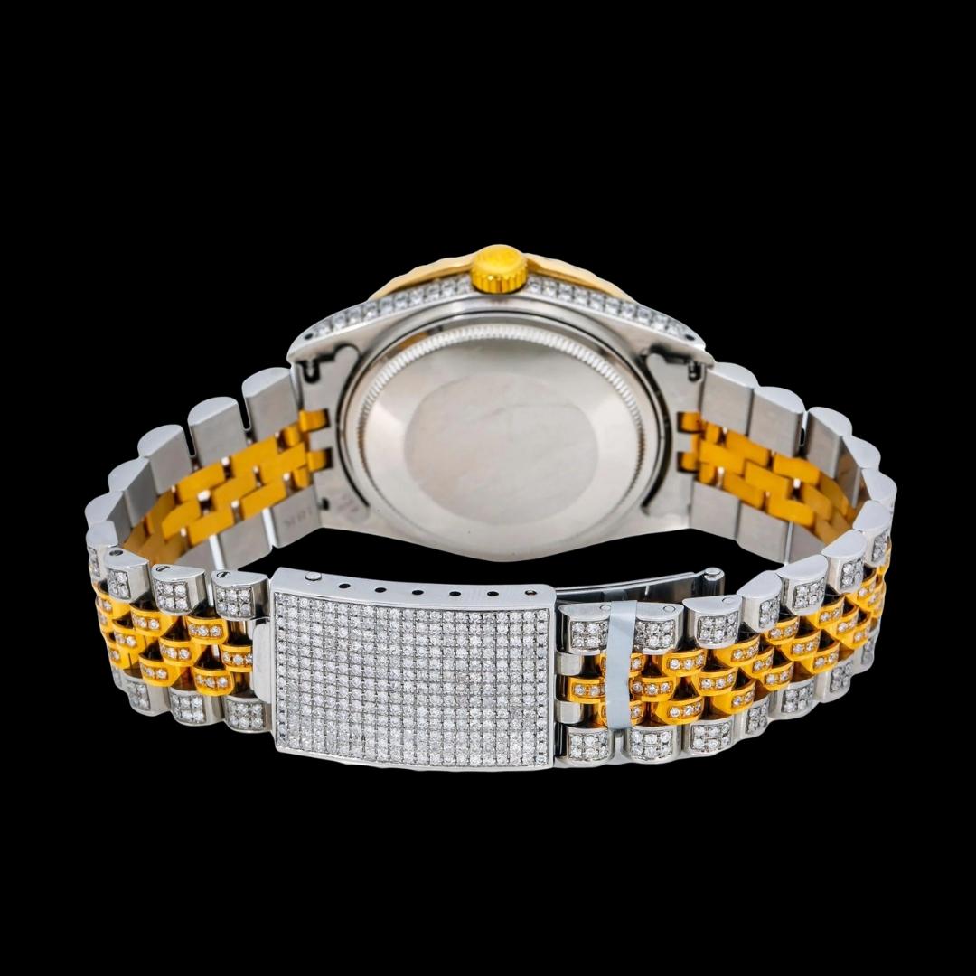 Rolex Datejust Blue Roman Diamond Dial Two Tone Yellow Gold Full Iced Out Jubilee Bracelet Moissanite Watch Caseback View