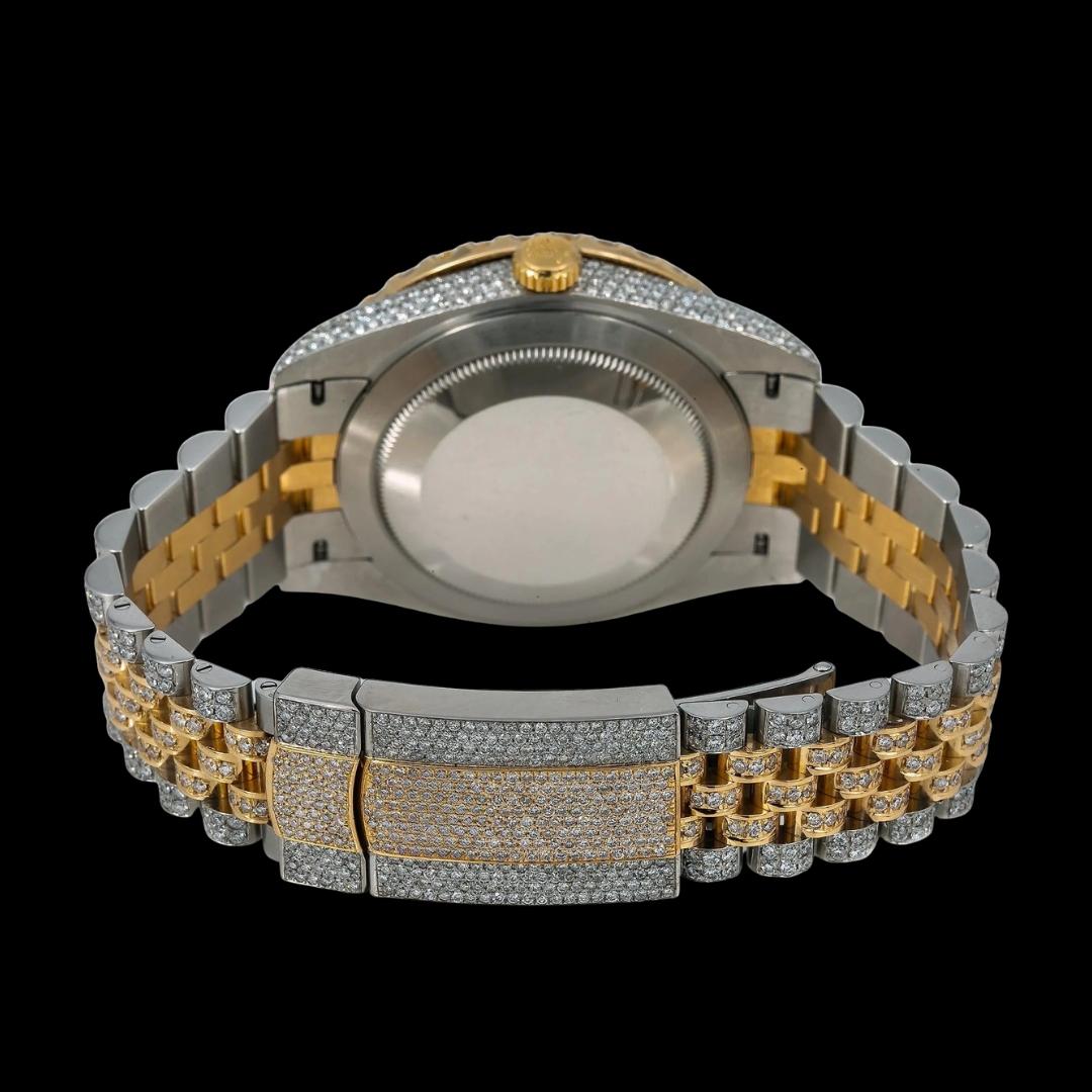 Rolex Datejust Champagne Dial Roman Diamond Numerals Diamond Bezel Two Tone Yellow Gold Jubilee Watch Caseback View