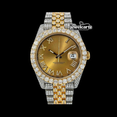 Rolex Datejust Champagne Dial Roman Diamond Numerals Diamond Bezel Two Tone Yellow Gold Jubilee Watch