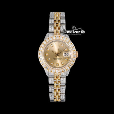 Rolex Datejust Champagne Diamond Dial Two Tone Yellow Gold Jubilee Bracelet Iced Out Moissanite Watch