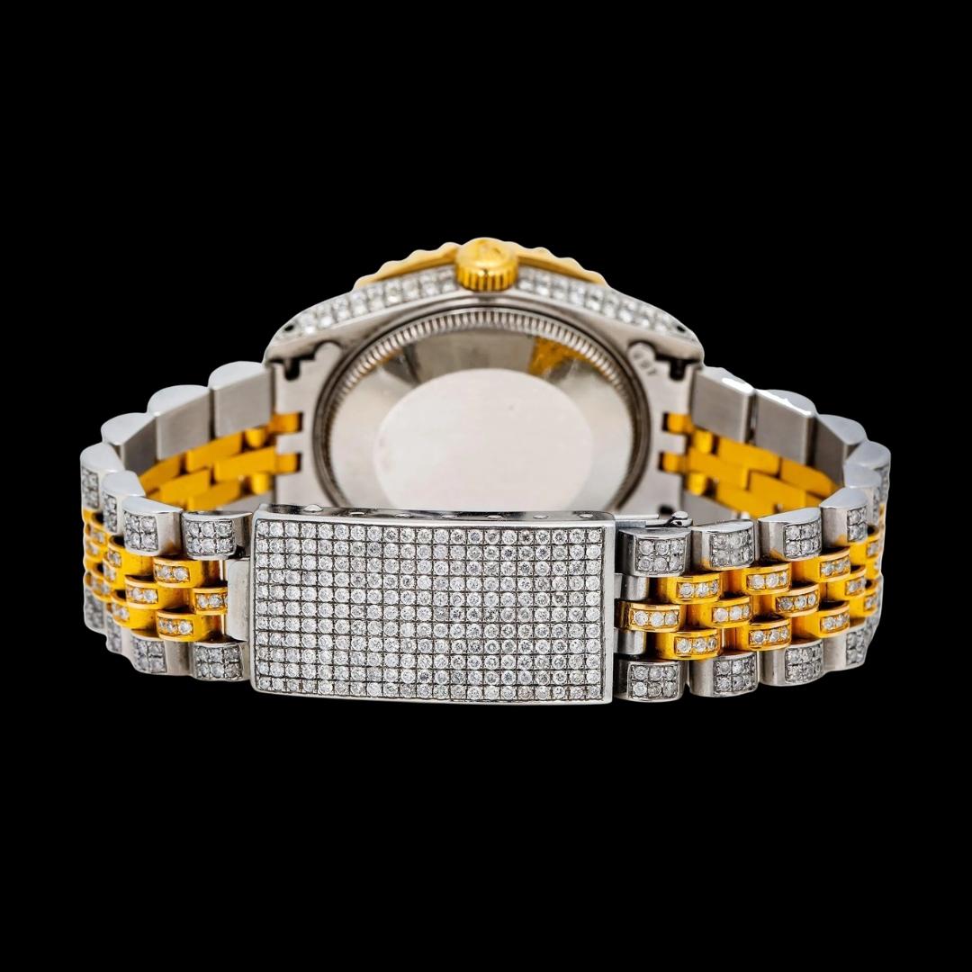 Rolex Datejust Champagne Roman Dial Diamond Bezel Two Tone Yellow Gold Fully Iced Jubilee Bracelet Moissanite Watch Caseback View