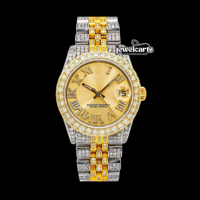 Rolex Datejust Champagne Roman Dial Two Tone Yellow Gold Jubilee Bracelet Moissanite Watch