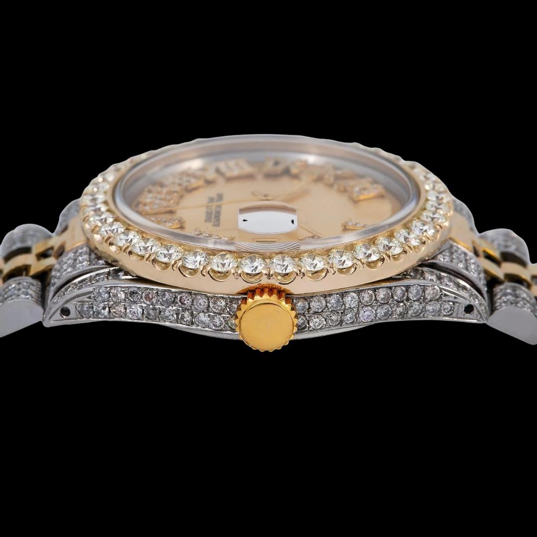 Rolex Datejust Champagne Roman Diamond Dial Jubilee Bracelet Two Tone Yellow Gold Moissanite Watch Crown View