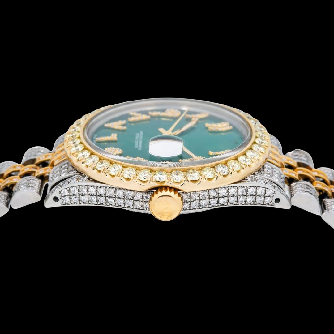 Rolex Datejust Dial Diamond Arabic Numerals Two Tone Yellow Gold Iced Out Jubilee Bracelet Moissanite Watch Crown View