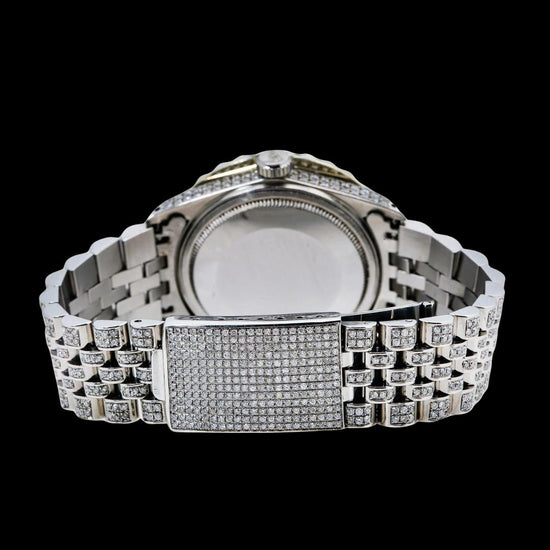 Rolex Datejust Diamond Dial Black Arabic Numerals Jubilee Bracelet Iced Out Moissanite Watch Caseback View
