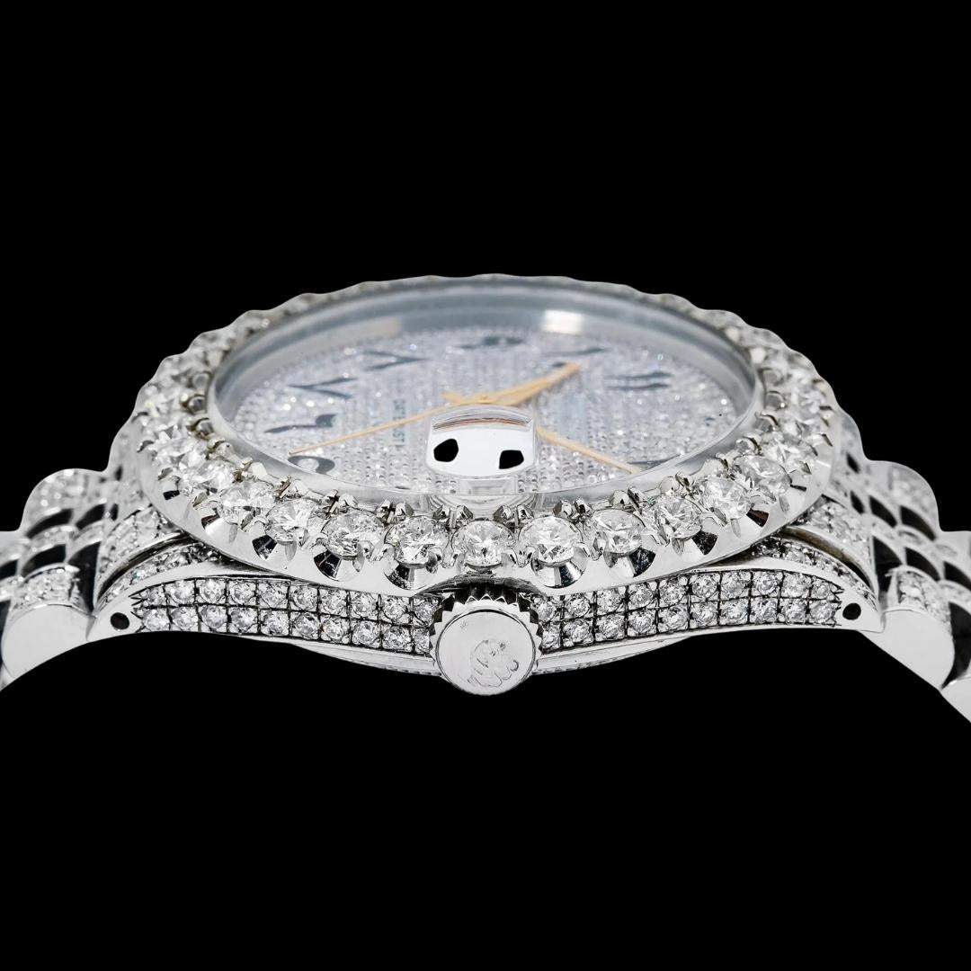 Rolex Datejust Diamond Dial Black Arabic Numerals Jubilee Bracelet Iced Out Moissanite Watch Crown View