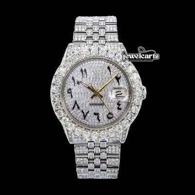 Rolex Datejust Diamond Dial Black Arabic Numerals Jubilee Bracelet Iced Out Moissanite Watch