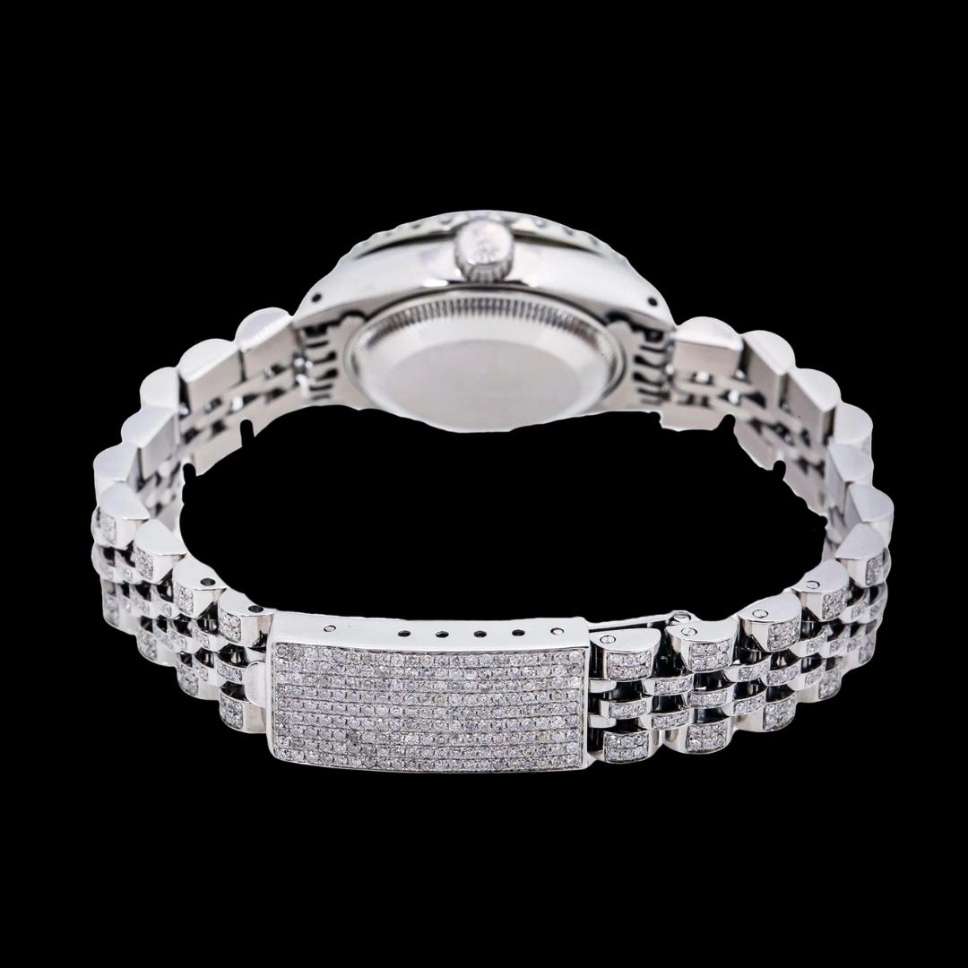 Rolex Datejust Diamond Markers Black Dial Full Iced Out Jubilee Bracelet Moissanite Diamond Watch Caseback View