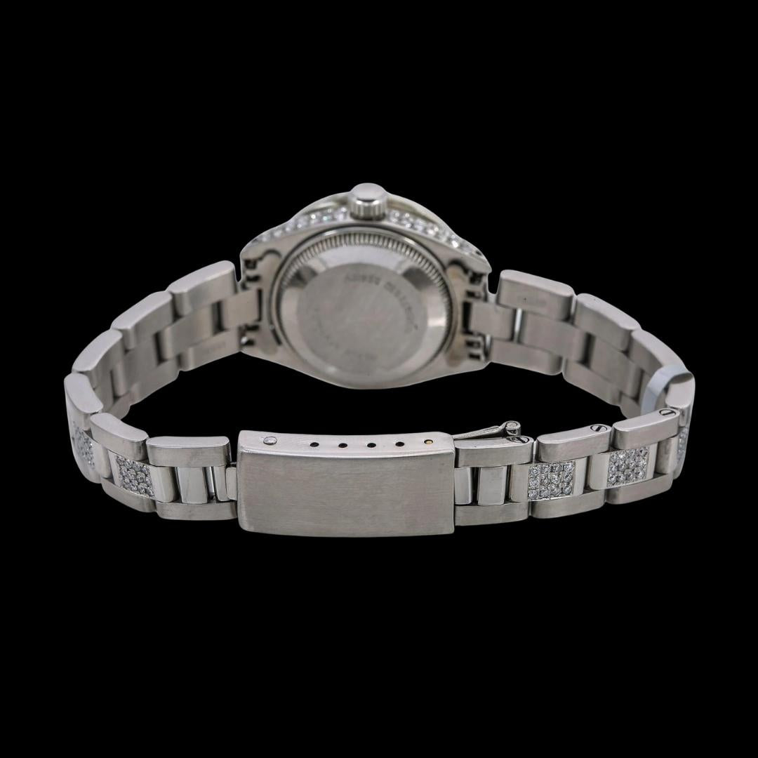 Rolex Datejust Diamond Markers Black Dial Semi Iced Oyster Bracelet Moissanite Watch Caseback View